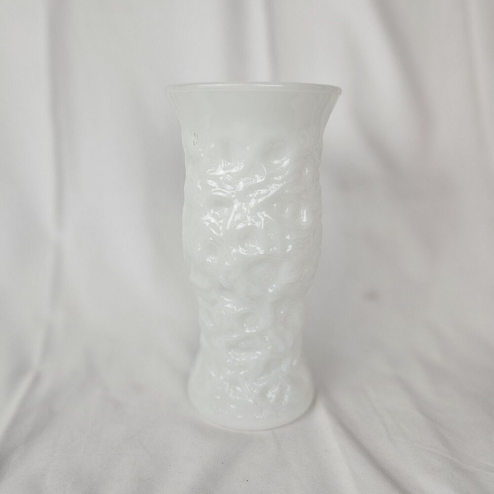 Vintage Milk Glass Crinkled Texture Vase E.O. Brody Co. Cleveland Ohio  9.5"